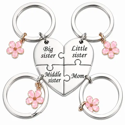 Mother Daughter Keychain for 4,Mother Big Sister Middle sister Little Sister Keychain for 4, Sweet Meaningful Gift for Mom for Mother's Day, Birthday, Christmas or Just Because