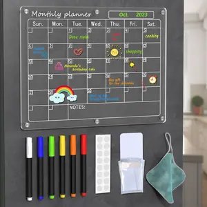 Acrylic Calendar for Fridge,Magnetic Calendar for Refrigerator,1Pack 12"x16" Clear Fridge Calendar Dry Erase Magnetic Planning Boards, Includes 6 Colorful Highlight Markers,Magnetic Pen Holder