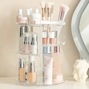 360° Rotating Makeup Organizer – Spinning Countertop Cosmetic Holder Shelf (Clear)