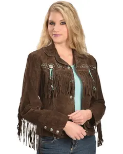 Scully Women's Fringe And Beaded Boar Suede Leather Jacket - L152-86-Plus