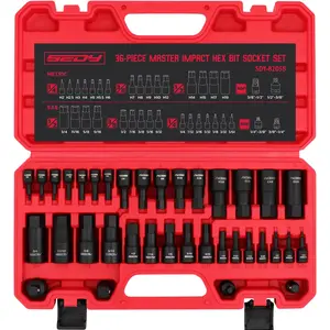 SEDY Hex Bit Impact Socket Set: 36-Piece with 4 Adapters, 1/4" 3/8" 1/2" Drive Master Allen Impact Socket Set, H5-H19 & 3/4"-5/64", Heavy Duty Storage Case, SAE and Metric, Automotive Mechanic multifunctional tool  kit for Garage & Household Use