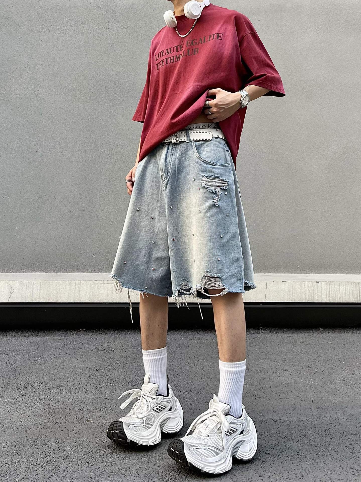 Noctra Frayed-edge Loose-fit Casual Versatile Denim Shorts