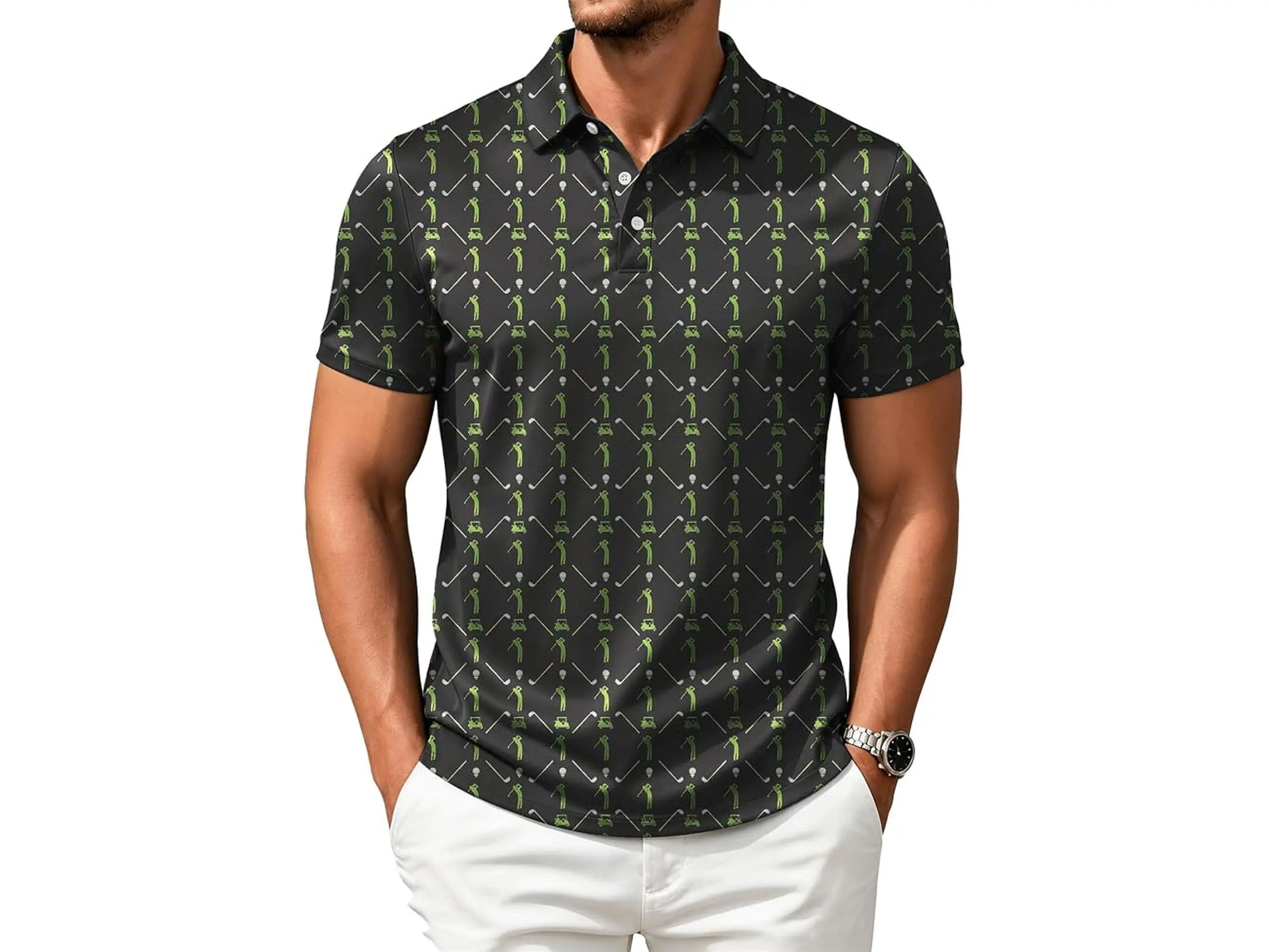 Men's Printed Performance Polo Shirt for Golf Tennis Casual Outdoor Wear