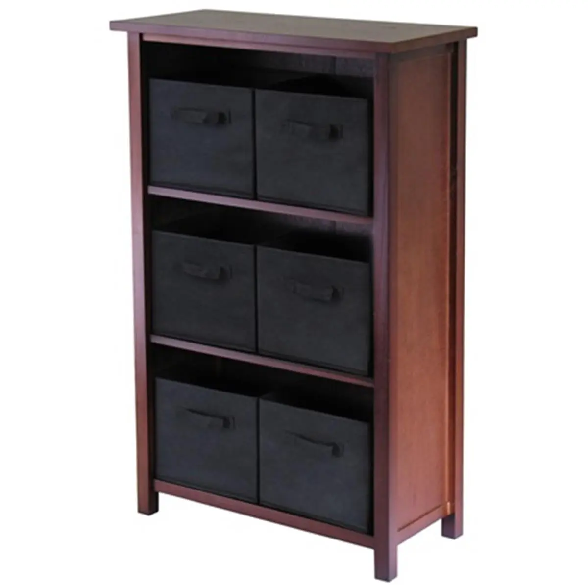 212 MAIN Solid Wood Clothes Storage Sideboard Cabinet - Verona 3-Section Compact Foldable Fabric Drawers Organizer, Walnut & Black, Space Saving Cabinet for Living Room, Requires Assembly, Clothes Storage Cabinet