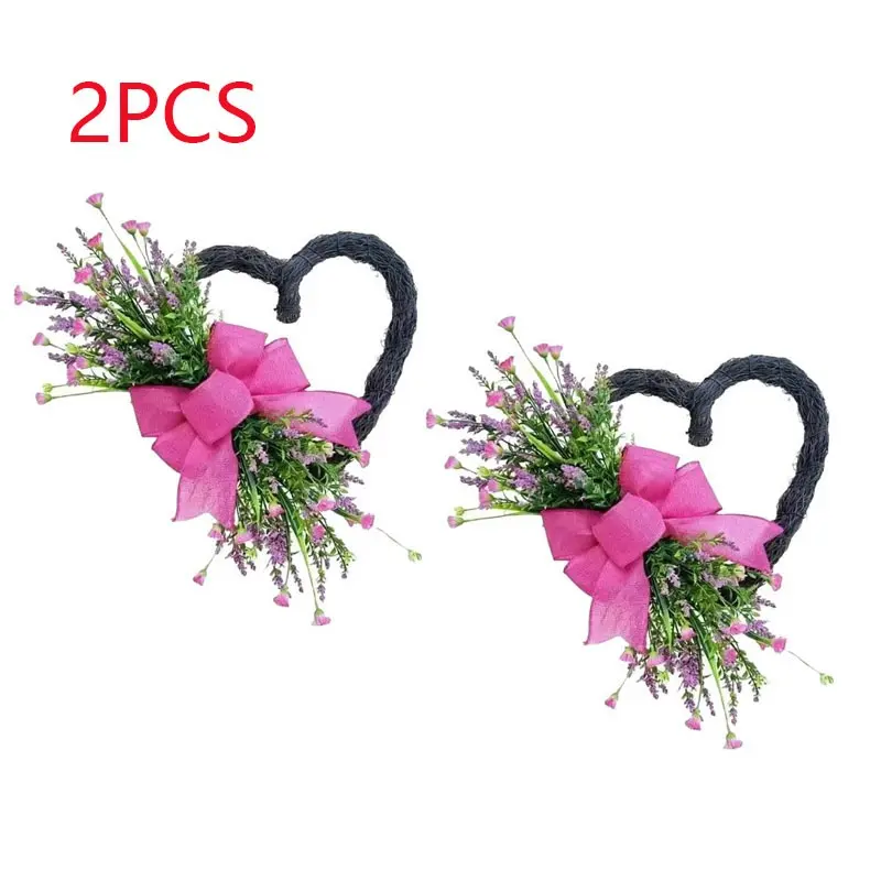 Two heart-shaped lavender garlands, Valentine's Day heart-shaped garlands, spring green plant garlands for decoration, window, door and wall decorations before holiday parties, and indoor and outdoor hanging items for Valentine's Day in spring and summer