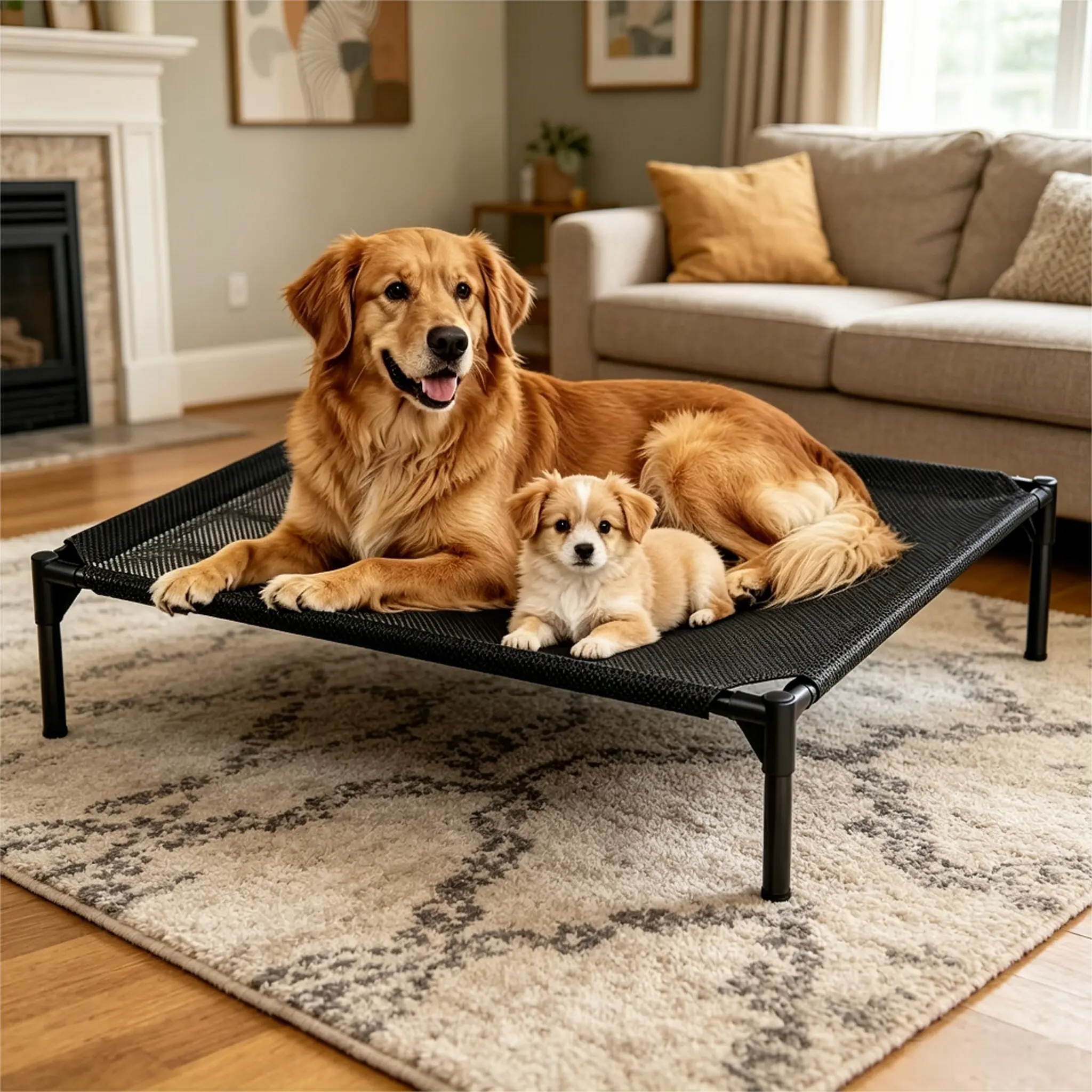 Elevated Cooling Puppy Bed - Breathable Fabric, Durable Raised Pet Cot for Giant Dogs Up to 120 LBs, Indoor & Outdoor Use, Promotes Overall Health, Boosts Airflow, Heat Resistant for Quality Sleep