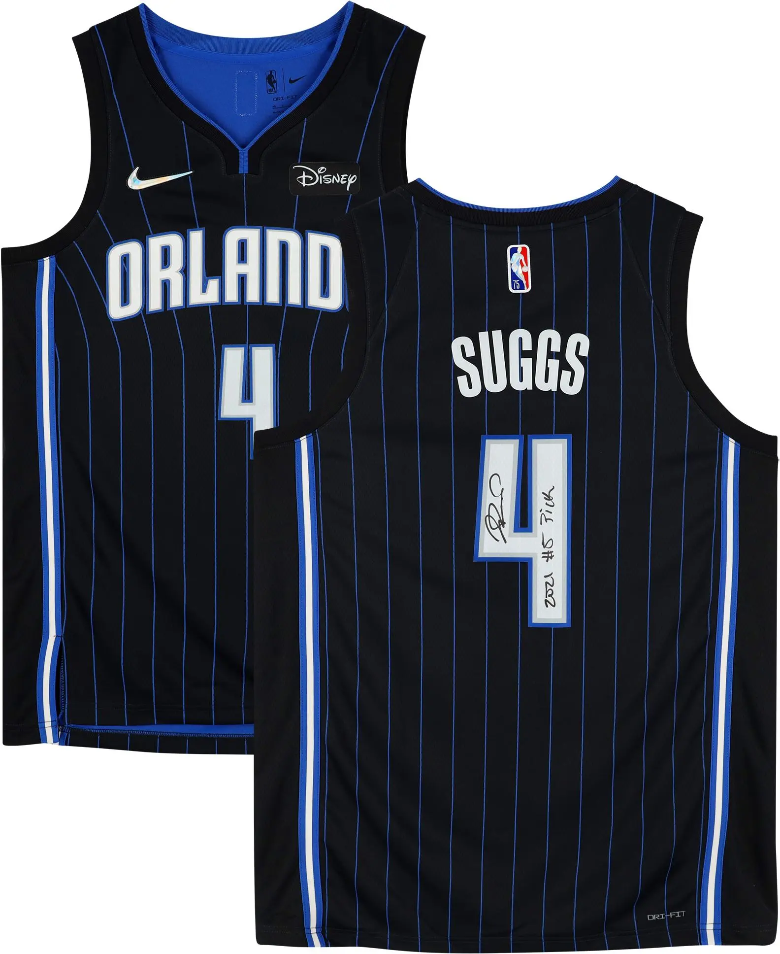 Jalen Suggs Orlando Magic Autographed Black Nike 2021-2022 Diamond Swingman Jersey with "2021 #5 Pick" Inscription - Fanatics Authentic Certified
