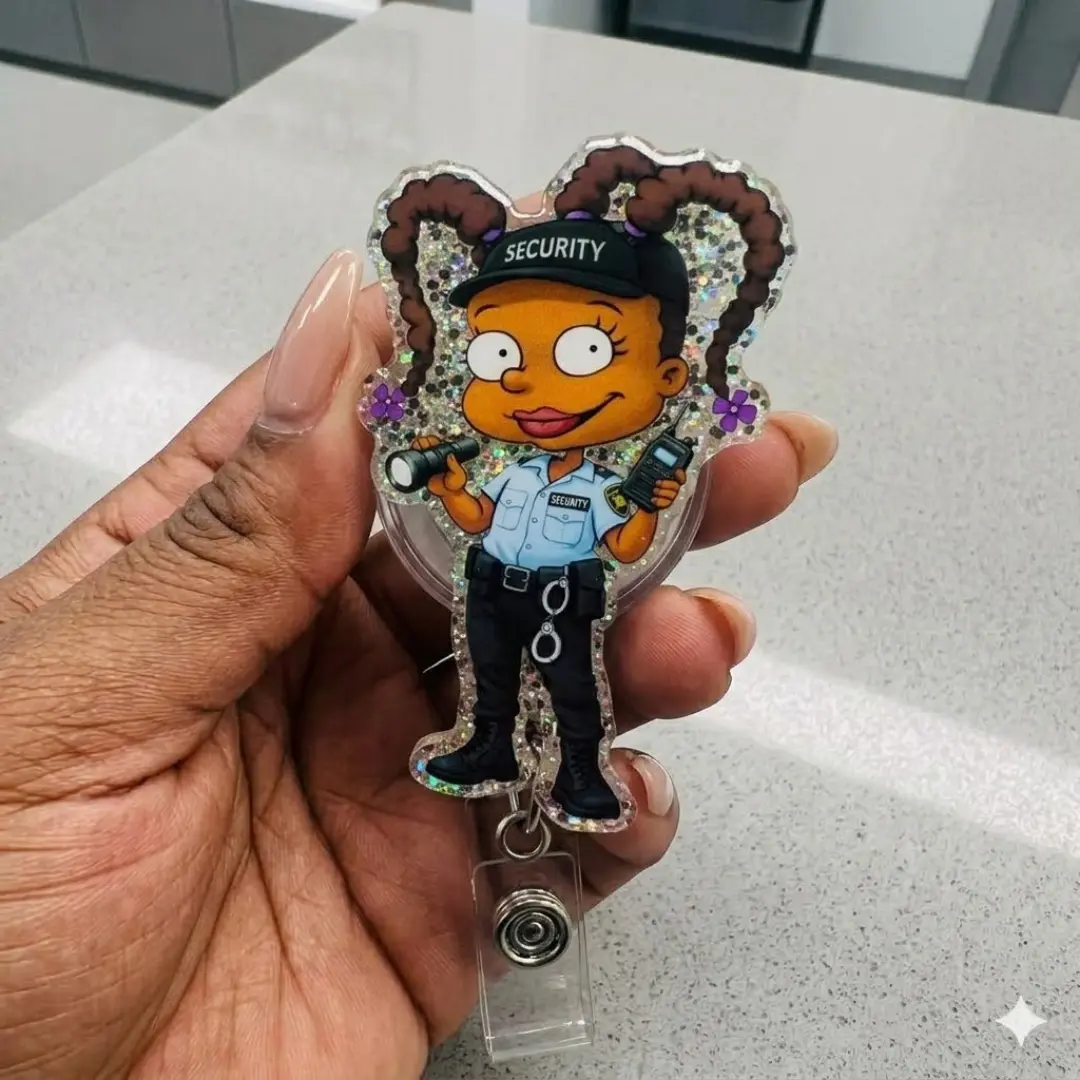 Hospital Security Guard Sparkly Retractable Badge Reel Cute Acrylic ID Holder For Healthcare Security Officers Safety Team Work Accessory