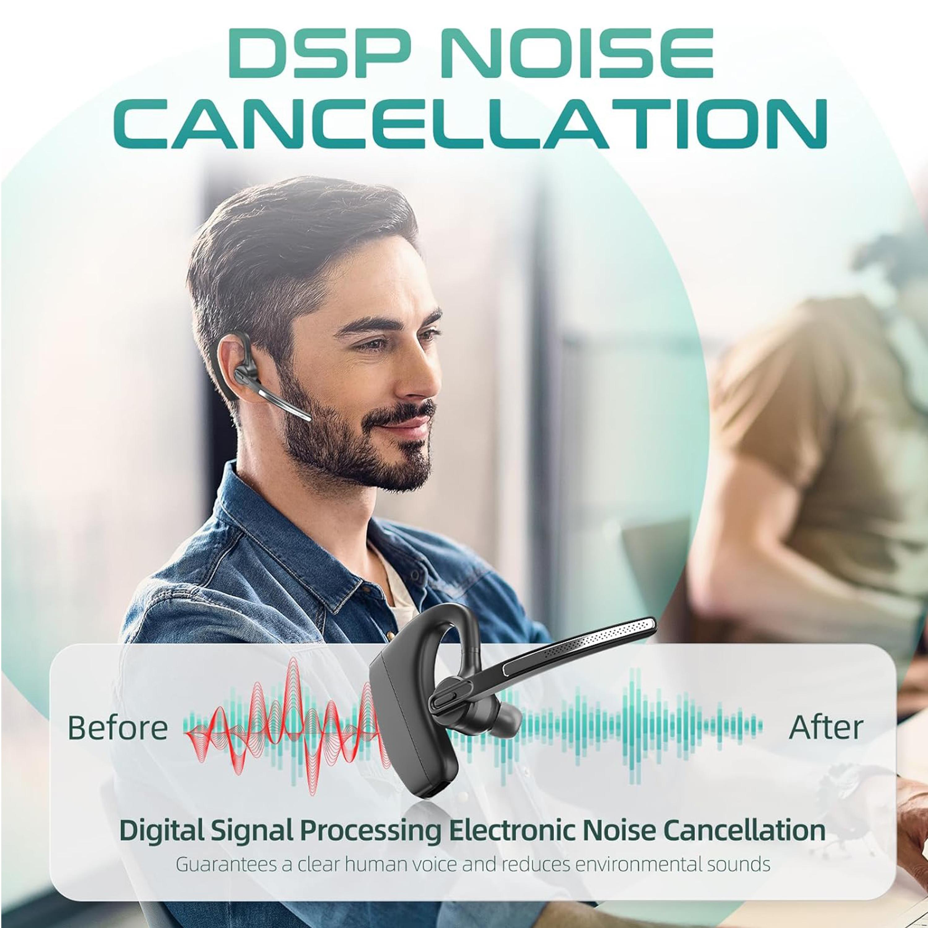 Bluetooth Headset Wireless Earpiece with 450mAh Charging Case USB Dongle Noise Canceling Mic for PC Computer, Laptop, Cell Phones, Remote Work, Call Center, Trucker Work, Business