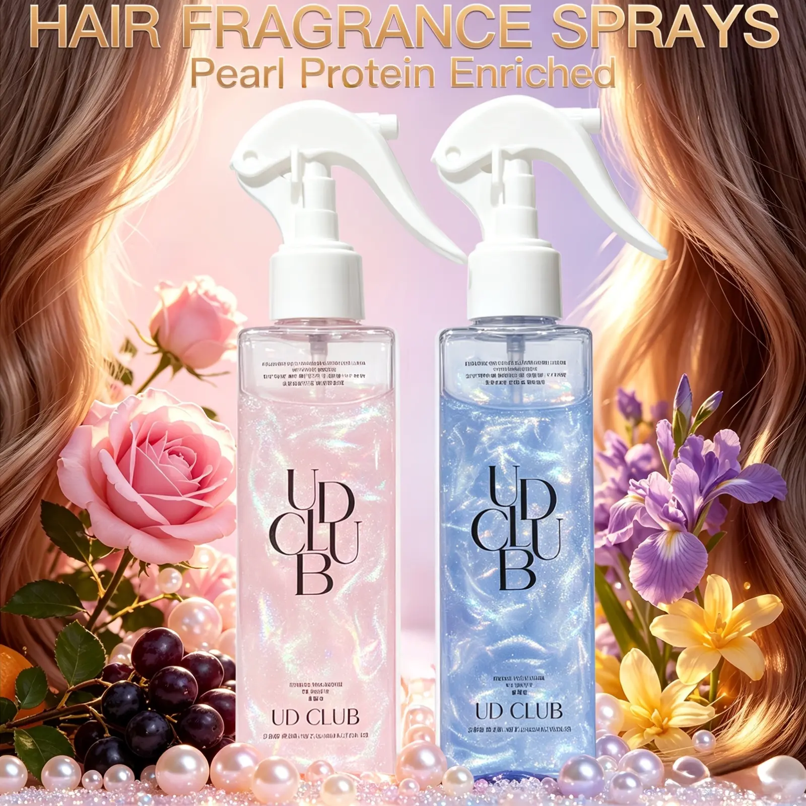 UD CLUB Pearl Protein Hair Fragrance Spray 200ml - No-Rinse Leave-In Mist with Hydrolyzed Keratin, Instant Glossy Detangler, Anti-Frizz, Long-Lasting Floral Scent Hair Perfume for Women & Men