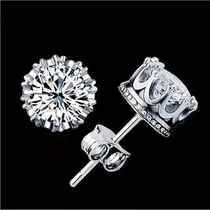 Must beCrown Gold-Tone Moissanite Stud Earrings 1CT D/VVS1 | S925 Silver Four-Prong | Luxury Gift with Jewelry Box