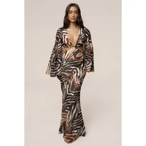 Brown Zebra Instincts Print Maxi Dress