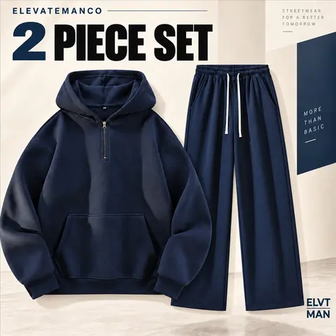 Men's Polyester Half-Zip Hoodie and Relaxed Sweatpants, Select Top Only, Pants Only or Coordinated Outfit, Solid Colors, Hooded Pullover, Drawstring Waist, Casual Lounge and Everyday Wear