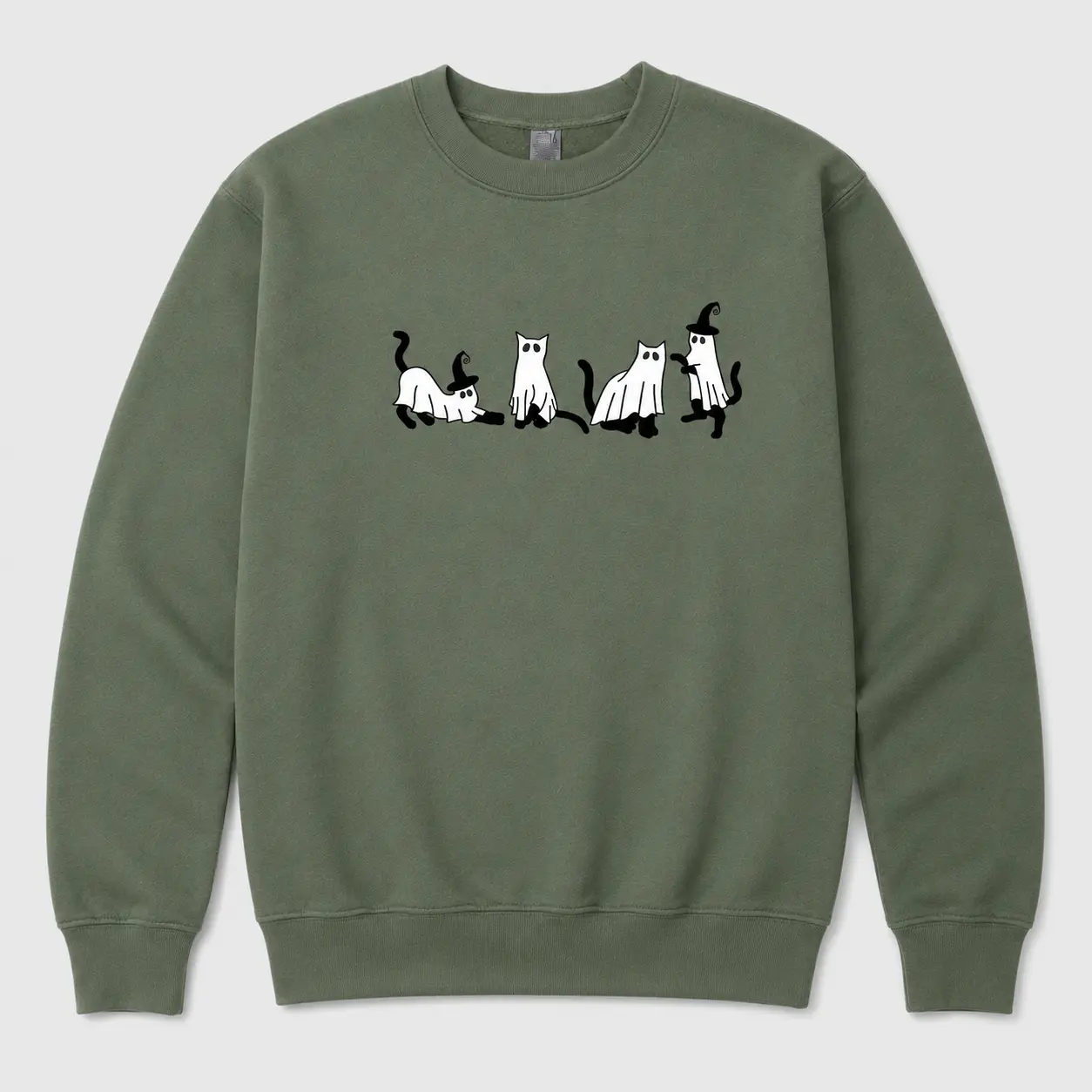 Ghost Cat Halloween Sweatshirt, Witchy Kitty Crewneck, Minimal Spooky Graphic, Cat Lover Fall Outfit