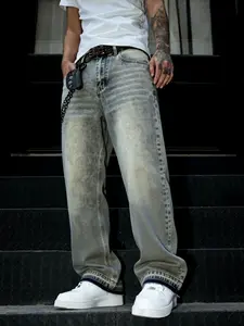 Men's Loose-Fit Straight Leg Denim Jeans, All-Season Street Style Y2K Jeans, Perfect Gift for Husband Boyfriend, Moderate Fabric