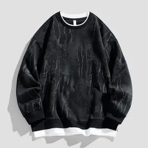 Autumn and Winter New Men's Round Neck Pullover Sweatshirt, Distressed Ripped Design Top, Trendy Heavyweight Round Neck Sweatshirt, Vintage Tie-Dye Loose Casual Versatile Long Sleeve Shirt, Men's Hoodless Round Neck Long Sleeve Sweatshirt, Soft Comfortabl