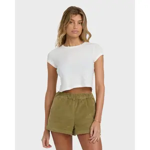 BILLABONG Women's Daily Short Sleeve Tee, Rib Trim Metal Plate Knit Top, Casual Basic Wear
