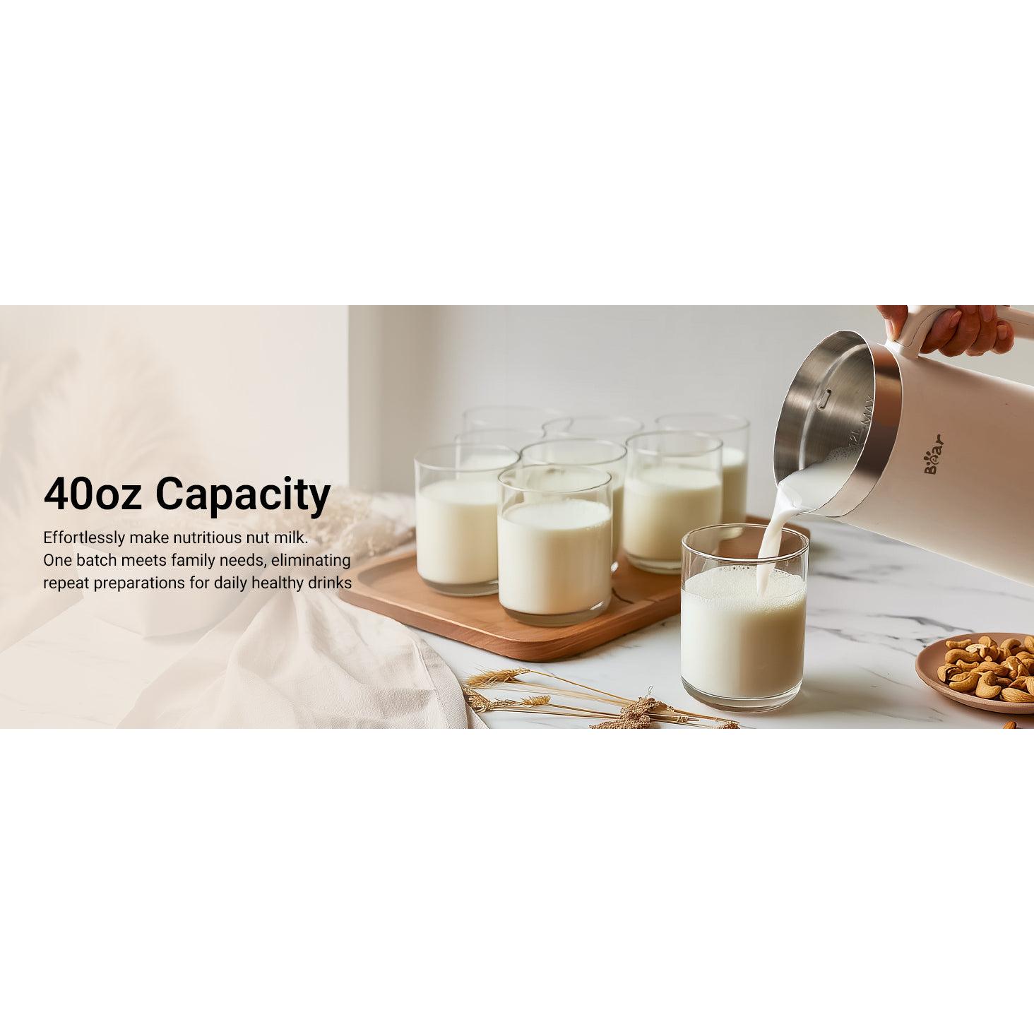 Bear 8-in-1 Nut Milk Maker, 40oz/1.2L Capacity, Self-Cleaning Kitchen Appliance with 12H Delay Start, 6H Keep Warm, 1-Touch Function for Plant-Based Drinks, Smoothies, Soup