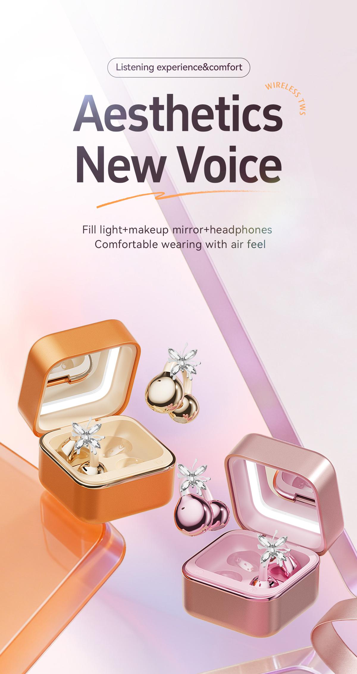 Chengruida M161 ,Butterfly earrings ,Portable Beauty Tool Clip-On Headphones, Fashion Earring Style Open Ear Wireless Earbuds with Panoramic Surround Sound
