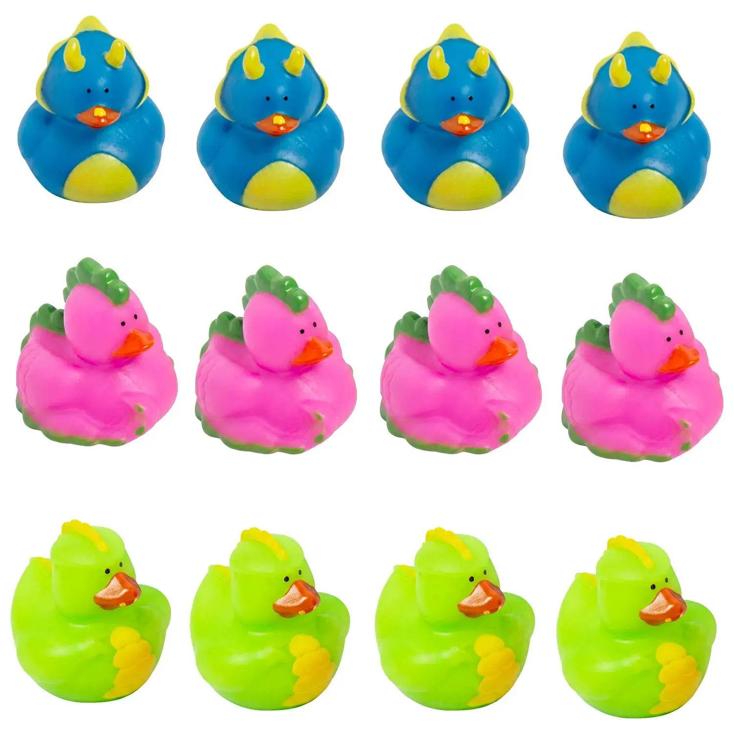 OTC Co. 12-Pc 2" Vinyl Prehistoric Dinosaur Rubber Duck Assortment - Adorable Dinosaur Design, Pink/Blue/Green Bathtoys for 2-5 Years/3 Years+ Play, Church Events