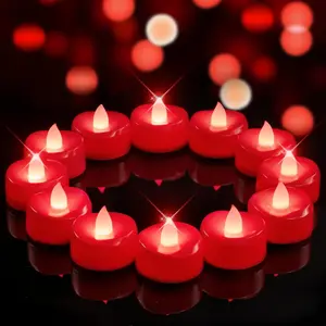 [New deal] - Flameless Candles, 12 Pack Tea Lights Candle Battery Operated, Flameless Tealight Votives, Realistic Tea Lights for Halloween Christmas Party Decor -D 1.5” x H 1.25”-Red Light