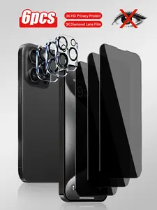 6pcs/Set Anti-Spy Tempered Glass Screen Protector + 3D Camera Lens Protective Film for Apple iPhone X/Xr/11/12/13/14/15 Series