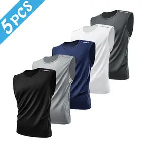 Men's Trend 5-Pack Sleeveless Sports Vest - Quick-drying material, round neck style, reflective decoration, excellent single item for daily training of fitness and sports