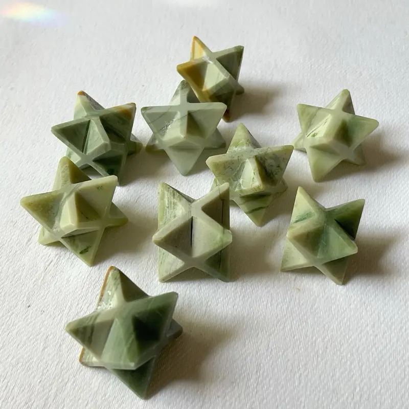 Reiki Attuned Serpentine Carved Merkaba Crystal - Stone for Peace, Kundalini Activation, Connection to Nature