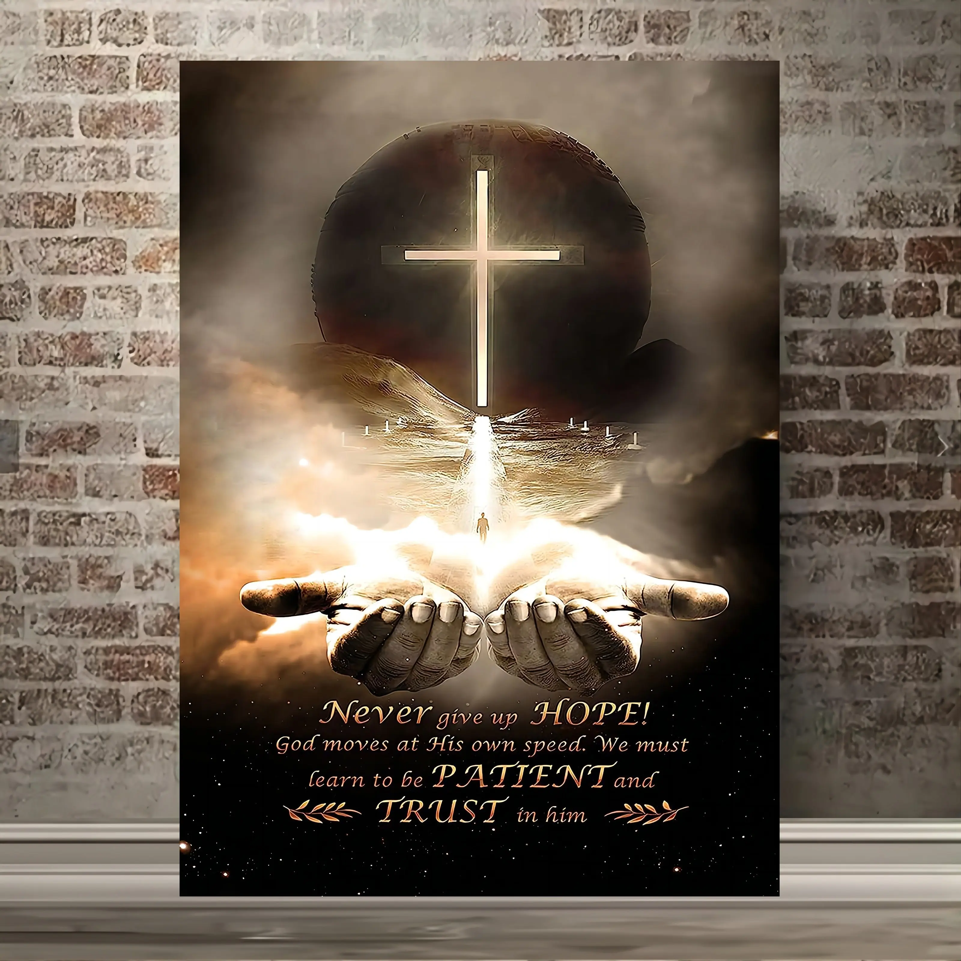 1pc Christian "Hand of God" Inspirational Quote Wall Art - Wooden Framed Canvas Painting - Meaningful Home Decoration for Living Room & Bedroom - Perfect Festival Gift for Him or Her - Exquisite Framed Design