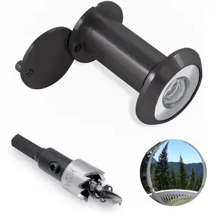 Black Adjustable Security Door Viewer Peephole with Rotating Privacy Cover, Wide Angle Fits 1.38-2.17in Door, Comes with Drill Bit for Home Security