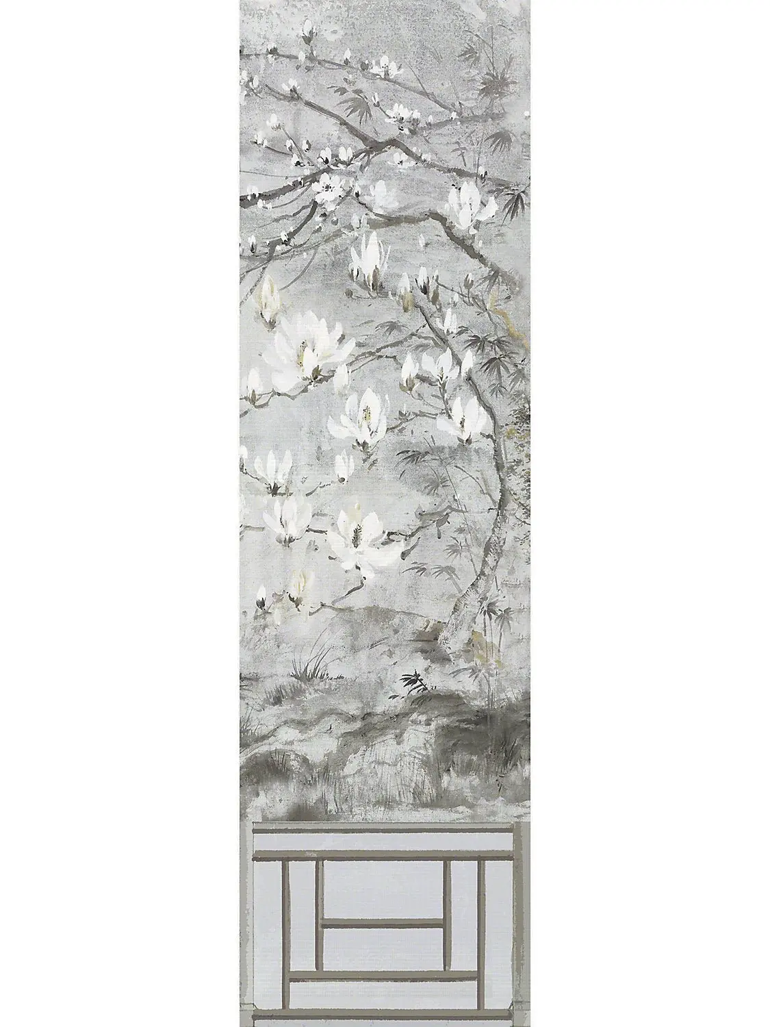 Crested Crane Silver Gold Grasscloth Mural Wallpaper, Panel 6
