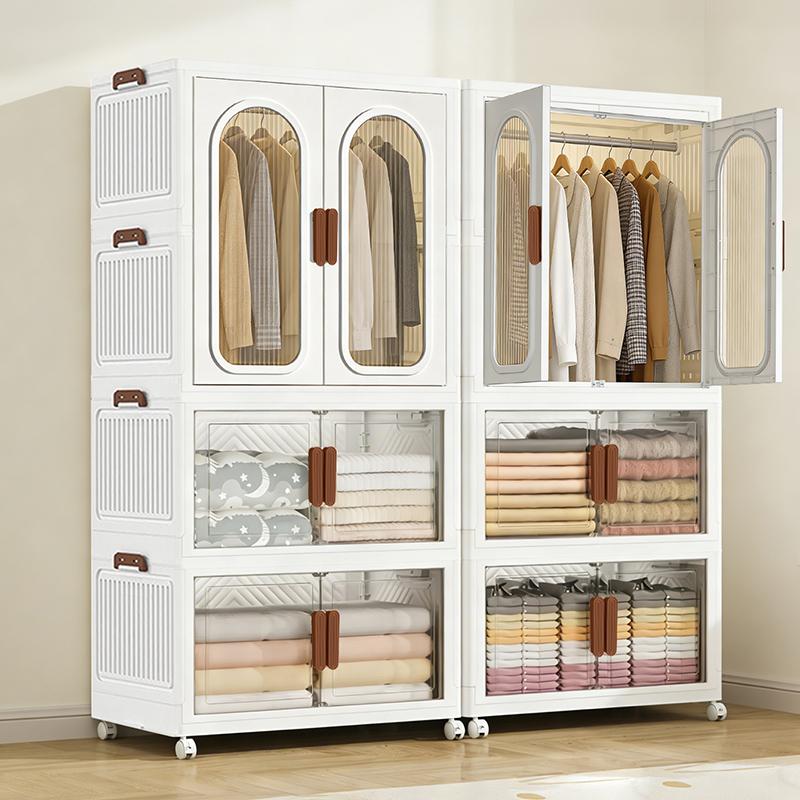 60cm-2/3/4 layers Rolling Storage Organizer,Oversized Foldable Plastic Storage Solutions Kit - Stackable Box with Lid, Trash Can, Cabinet with Door, Foldable Wardrobe Organizer - Suitable for Home, Office Kitchen Preserving & Utensil Storage (White)