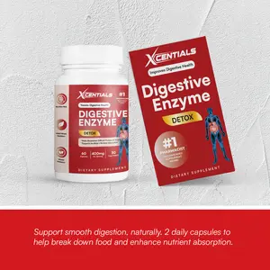 Xcentials Digestive Enzyme Supplement 400mg 60 Capsules Detox Formula for Enhanced Nutrient Absorption & Gut Health Support Natural Healthcare Fitness Dietary Edible Bathroom Vitamin Product