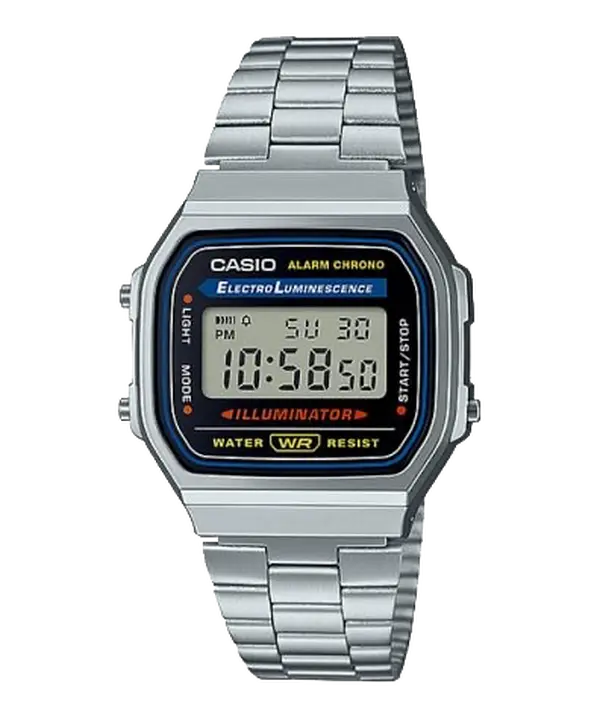A168W-1 | Vintage Silver and Black Metal Watch | CASIO