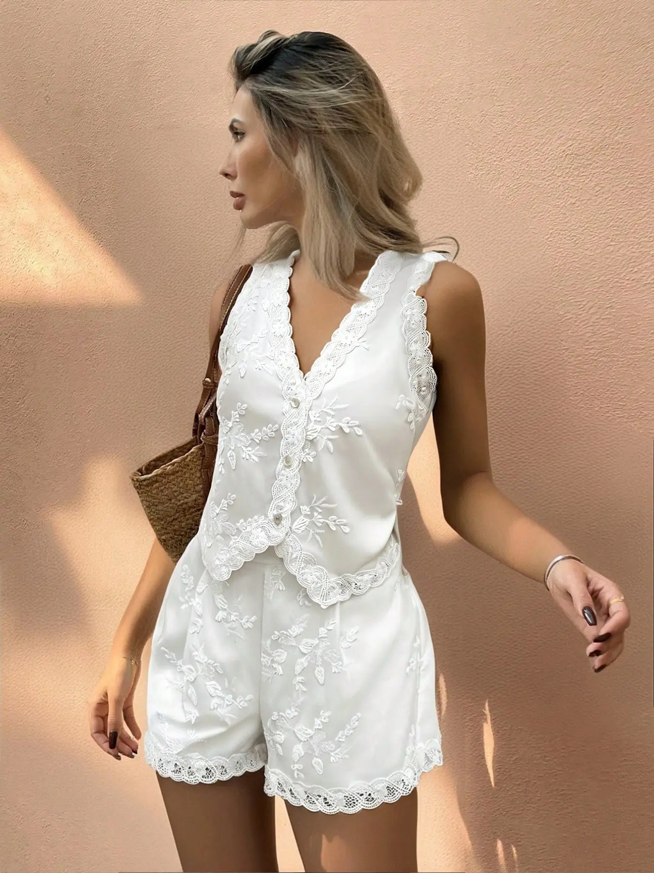 Women's Two-Piece Set, Pure Lace, Lightweight, Summer Vacation Style, French Chic, Essential Summer Fashion, Perfect for Dates & Beach, Outfit, Clothes