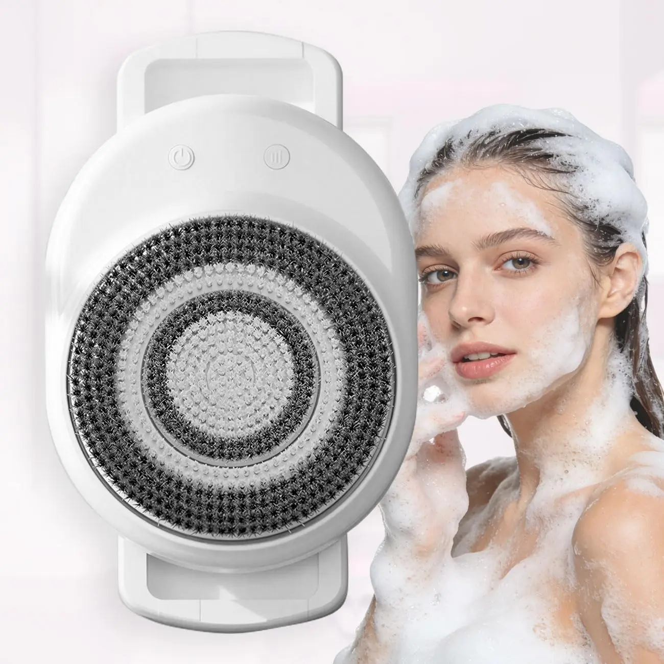 Back Scrubber for Shower, Electric Shower Back Scrubber Wall Mounted, Hands-Free Automatic Body Washer for Shower with 3 Replaceable Heads, Rechargable Body Shower Brush for Cleansing, Brushing, Massaging, with Bath Brush Heads,Presents for Women Men