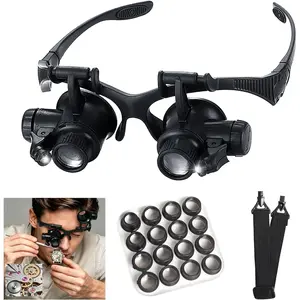 Short Focal Length Head Magnifying Glass with Light, Jewelers Loupe Magnifier with 8 Interchangeable Lens for Close Work/Electronics/Eyelash/Crafts/Jewelry/Repair