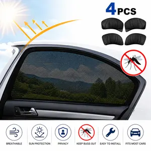 4PCS Car Side Window Sun Shade Mesh Cover, Breathable UV Protection Window Screen, Anti Bug Privacy Curtain for Camping Travel & Daily Driving Foldable block mosquito net thermal insulation sunshade
