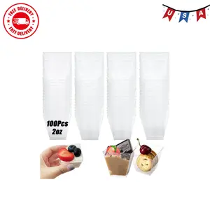 100 Pack 2oz/60ml Plastic Square Dessert Cups, Mini Clear Appetizer Cups