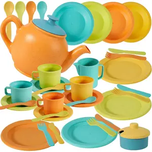 Kids Kitchen Accessories and Tea Set for Toddlers 3-5, Play Kitchen Toy Dish Plates Utensils Dinnerware Set Pretend Role Play Gifts for Ages 3 4 5 Years Olds Children Boys Girls