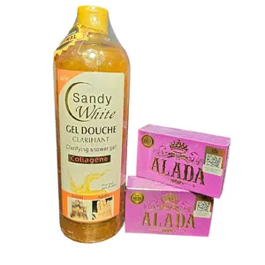 Sandy White Clarifying Shower Gel & ALADA Soap Collagene Enriched for Radiant Skin Care( pack of 3)