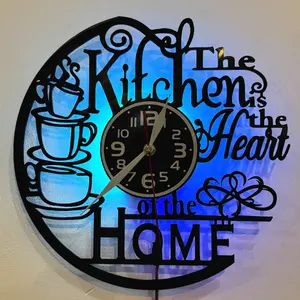 Handcrafted Black Vinyl Wall Clock - Silent "The Kitchen Is The Heart of The Home" Art Decor, Perfect for Home Decoration & Holiday Birthday Graduation Gifts, Battery Not Included, LED Clock