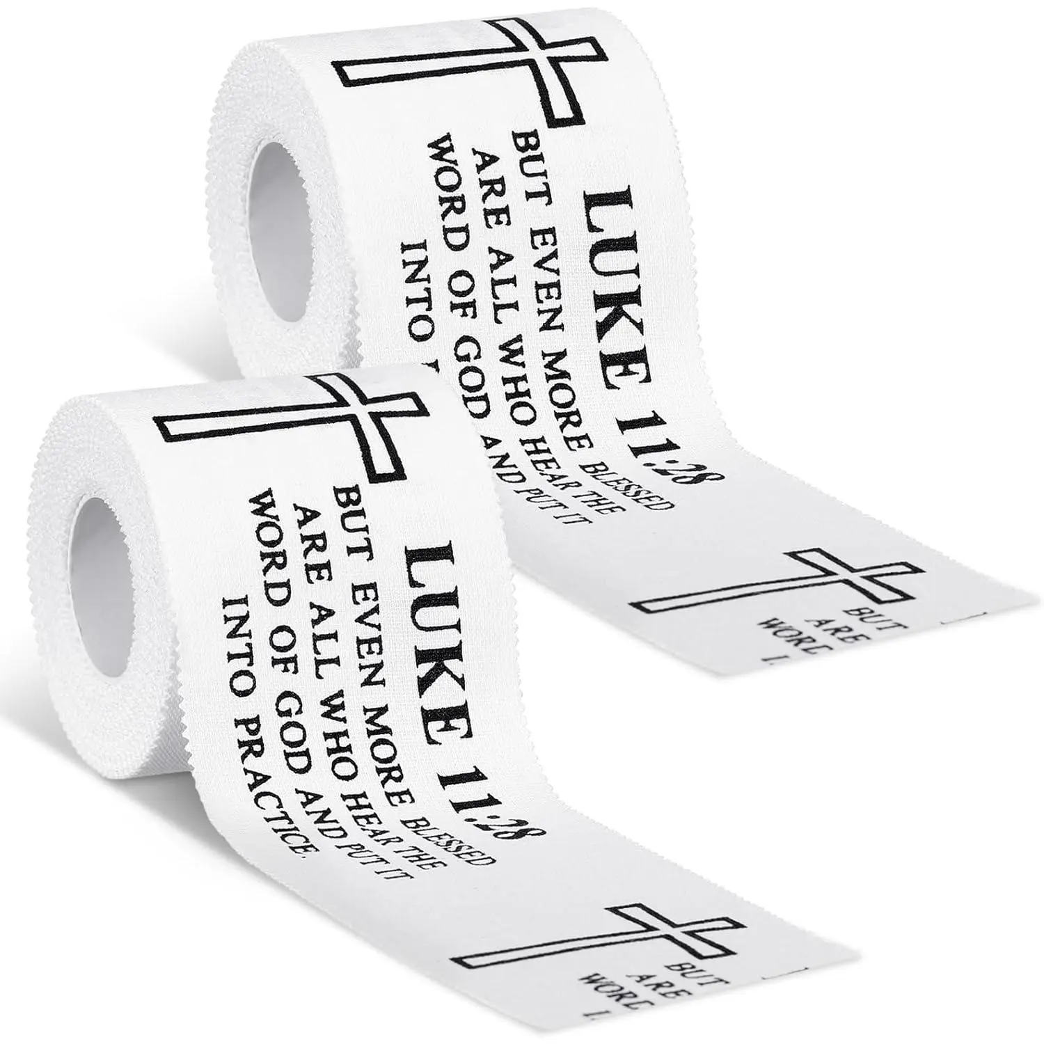 Christian Athletic Tape (2 Count, White, Luke 11:28) - 2in x 23ft Cotton-Synthetic Wrist Tape for Christian Athletes, Comfortable & Firmly Fixed, Easy to Tear, Excellent Adhesion, Ideal for Soccer, Gymnastics, Bible Verses, Provide Joint Support, 2X23 Ft,