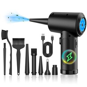 compressed air duster, 1 set 3-gear 51000rpm electric air duster, portable 4000mah rechargeable cordless air blower with led light & nozzles, electrical appliances, men gifts