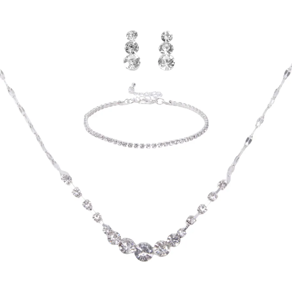 3 Pcs Silver Jewelry Set for Women,Rhinestone Crystal Necklace Drop Earrings Link Bangle Bracelet Bridal Wedding Jewelry for Brides Bridemaid Prom Costume Accessories,Halloween Christmas Party,DIY Hand Tools Kits