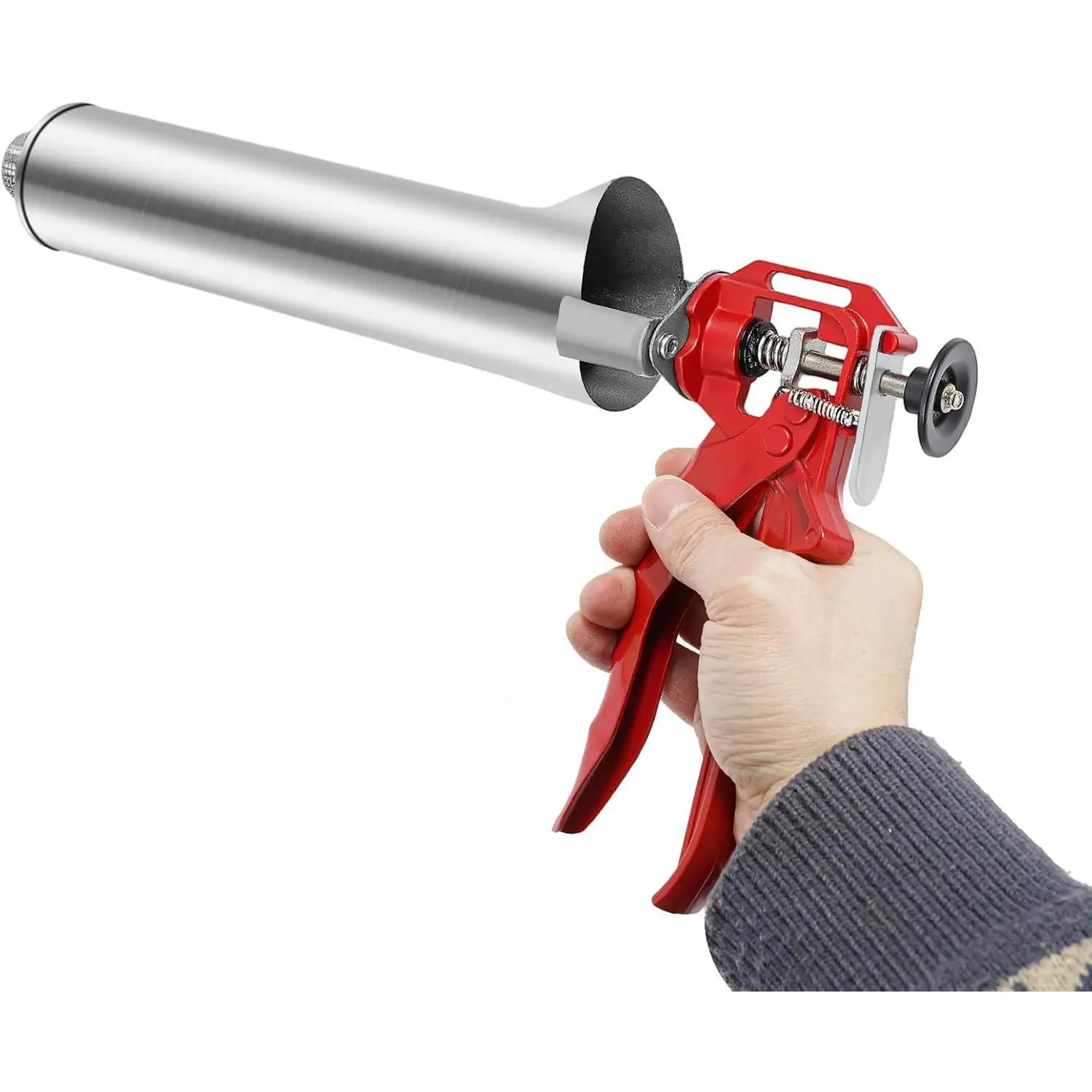 Stainless Steel Hand-Powered Mortar Pointing Grout Gun Sprayer - 2-Nozzle Caulking Tool for 0.79-1.97in Gaps, Joint Beautifying for Concrete/Tile, 1.1kg/2.43lbs, 56cm*22cm, 15cm Threaded Connector, Trumpet Muzzle & Spoon, Portable, Saves Time & Money