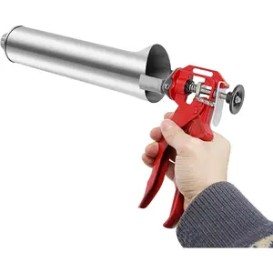 Stainless Steel Mortar Pointing Grout Gun Sprayer w/2 Nozzles, Hand Caulking Tool for Filling Gaps of 0.79-1.97in, High Efficiency w/Trumpet Muzzle & Spoon, Portable for Home & Construction Use