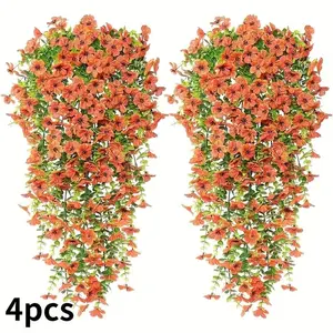 Artificial Flower Hanging Plant, 4 Counts/set Anti-UV Simulated Orchid Hanging Plant, Outdoor Artificial Plant for Garden, Terrace, Porch Decoration, Ornaments, Decorative, Artificial Hanging Flowers, Artificial Floral Plant