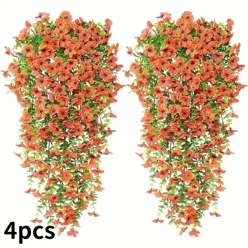 Artificial Flower Hanging Plant, 4 Counts/set Anti-UV Simulated Orchid Hanging Plant, Outdoor Artificial Plant for Garden, Terrace, Porch Decoration, Ornaments, Decorative, Artificial Hanging Flowers, Artificial Floral Plant