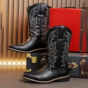 Men's Retro Western Outdoor Cowboy Boot Embroidery Long High Top Cowboy Boots